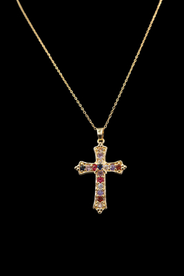 Picture of Women's cross necklace with white zircons
