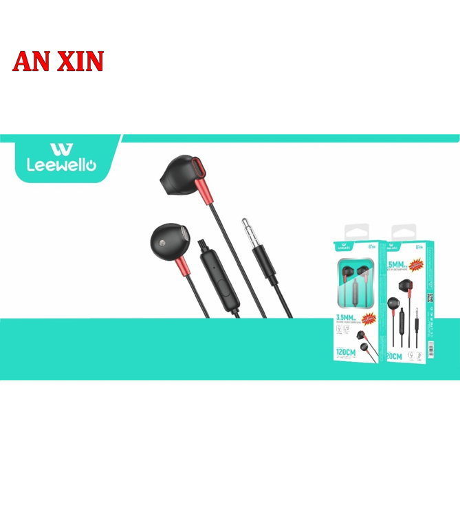 Εικόνα της LEEWELLO ενσύρματα EAR BUD ακουστικά με βύσμα 3.5 MM μαύρο/κόκκινο