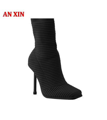 Picture of Square Toe Knitted Thin Heel Boots