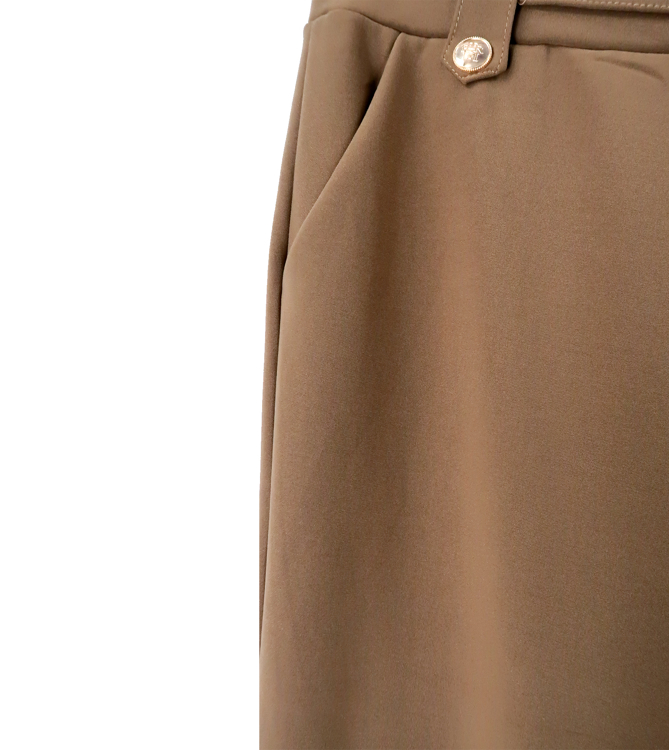 Εικόνα της Leg Vanilla γυναικείο παντελόνι υφασμάτινο με χρυσή λεπτομέρεια