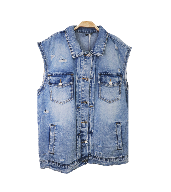Picture of Γυναικεία αμάνικη ζακέτα denim με φθαρσίματα και σκισίματα ( σχέδιο)