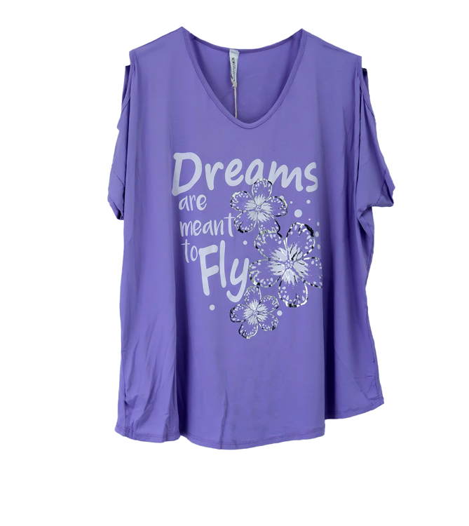 Εικόνα της Γυναικεία μπλούζα DREAMS ARE MENT TO FLY με άνοιγμα  στους ώμους ONE SIZE