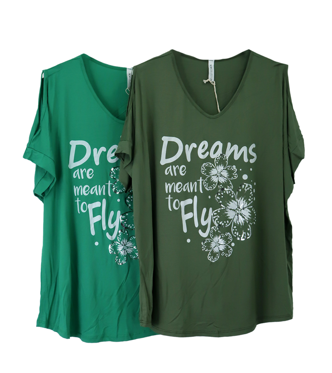 Εικόνα της Γυναικεία μπλούζα DREAMS ARE MENT TO FLY με άνοιγμα  στους ώμους ONE SIZE